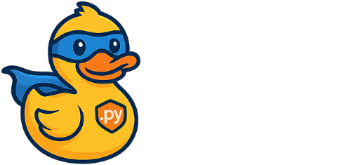 zerotopyhero logo superpyduck with text no background white text